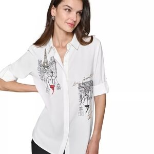 Karl Lagerfeld White Graphic Button-Down Shirt